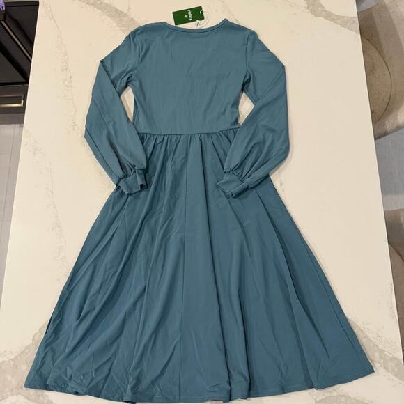 Halara NWT Breezeful V Neck Bishop Long Sleeve Flare Midi Dress Women's Small - Picture 5 of 8